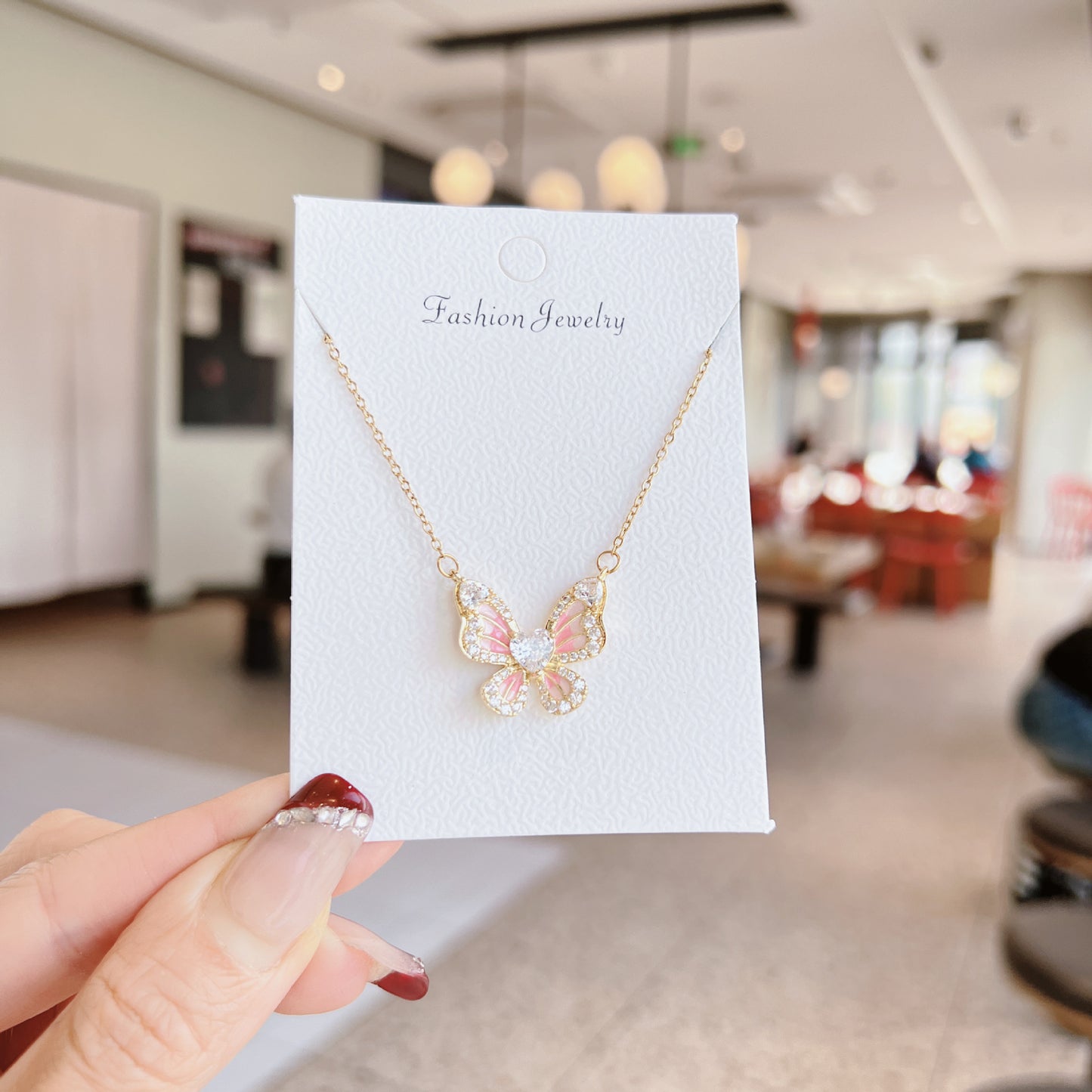 Luxury Sweet Super Pink Flowers Water Drop Female Fully Jeweled Necklace