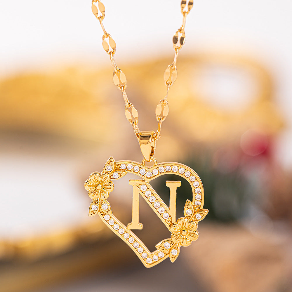 Affordable Luxury Fashion Letter Love Trendy Copper Inlaid Zircon Clavicle Necklace