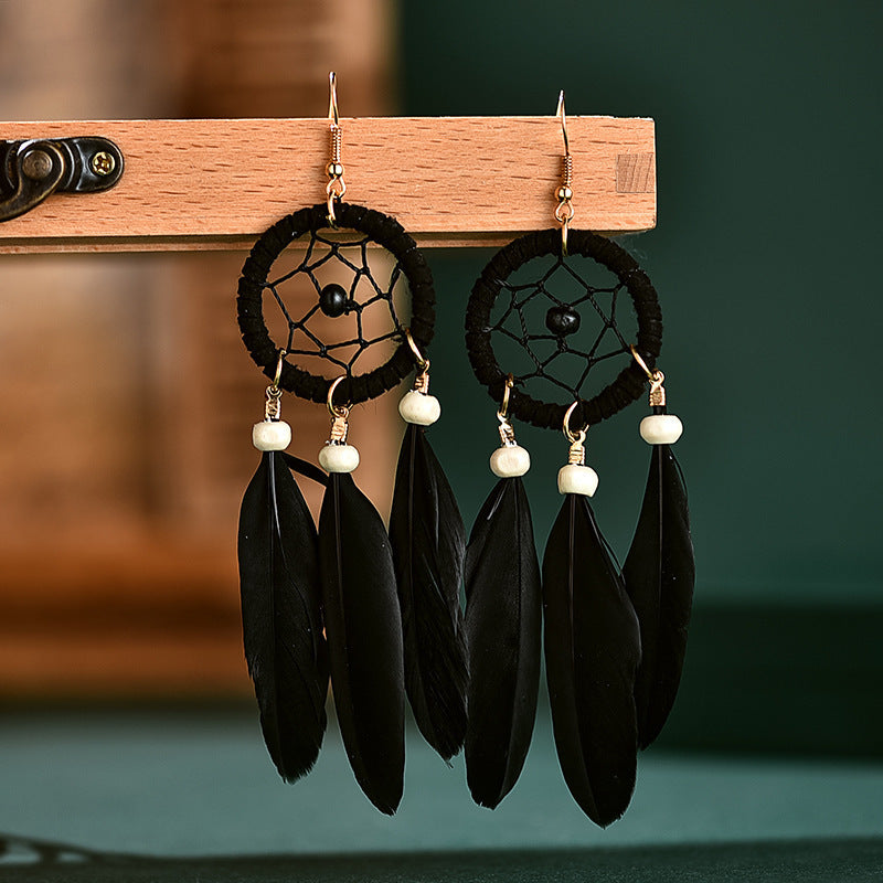 Bohemian Feather Niche Design Red Chinese Style Earrings