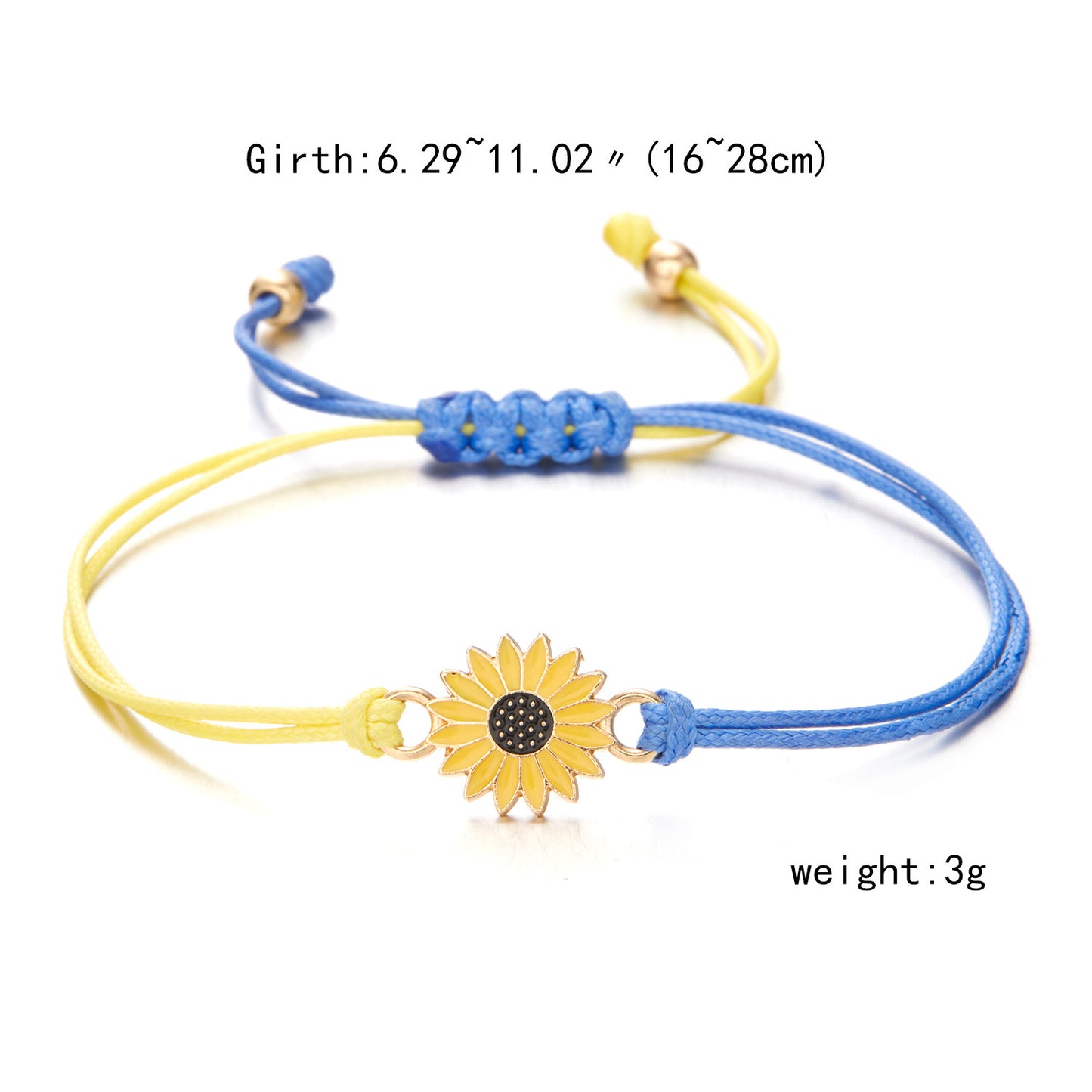 Farblich passende und verstellbare gelb-blaue Sonnenblumen-Armbänder für Damen und Herren