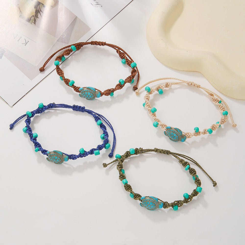 Women's Turquoise Turtle Bead Woven Bohemian Stylish Bracelets