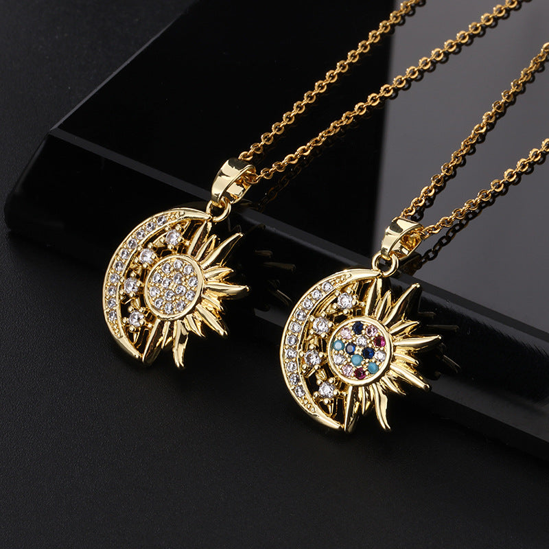 Micro Inlaid Zircon Sun Geometric Pendant Necklaces