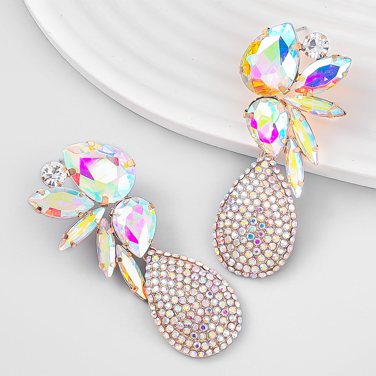 Colorful Crystals Drop-shaped Glass Drill Rhinestone Earrings