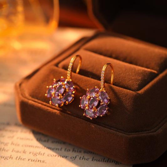 French Style Purple Zirconium Rose Female Elegant High Sense Earrings