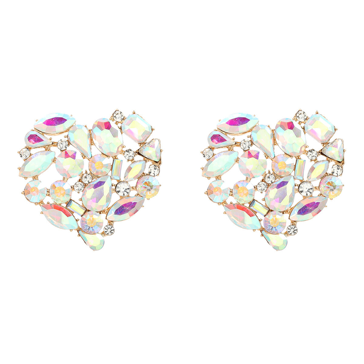 Women's Love Heart Shape Exaggerated Rhinestone Full Earrings