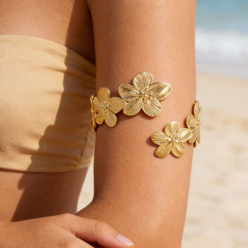 Women's Metal Flower Summer Beach Armband Open Bracelet