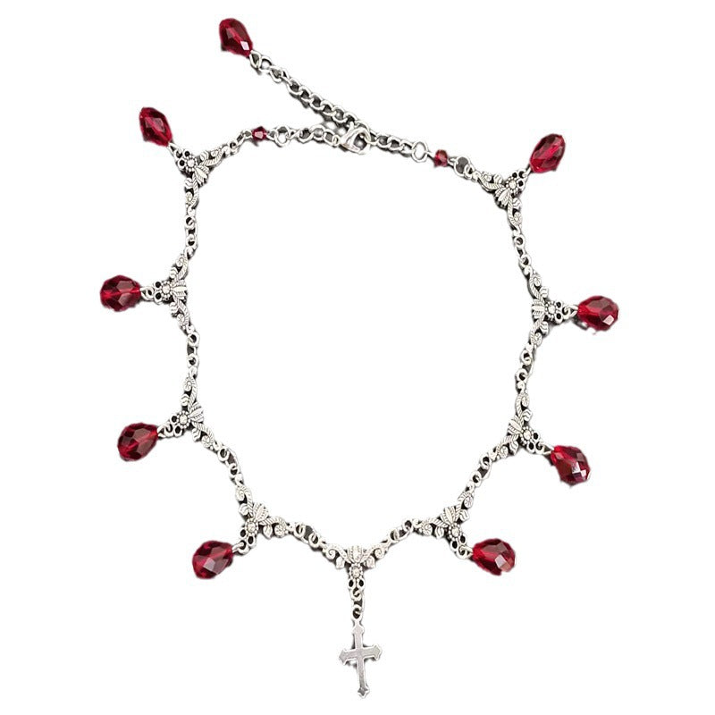 Blood Drop Cross Decorative Romantic Gothic Victorian Necklace