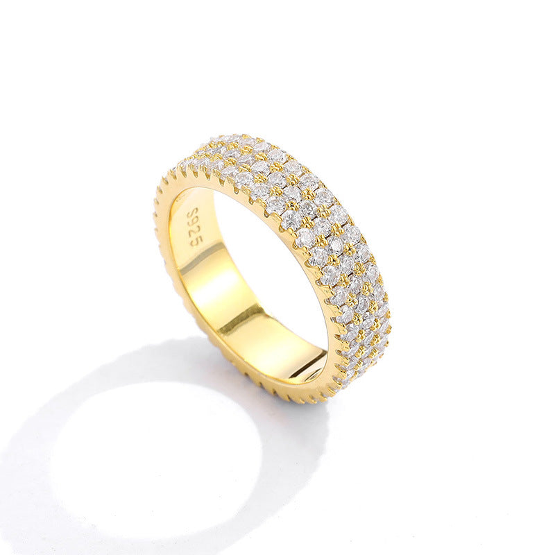 Sier Two Rows Couple Full Diamond Three-row Rings