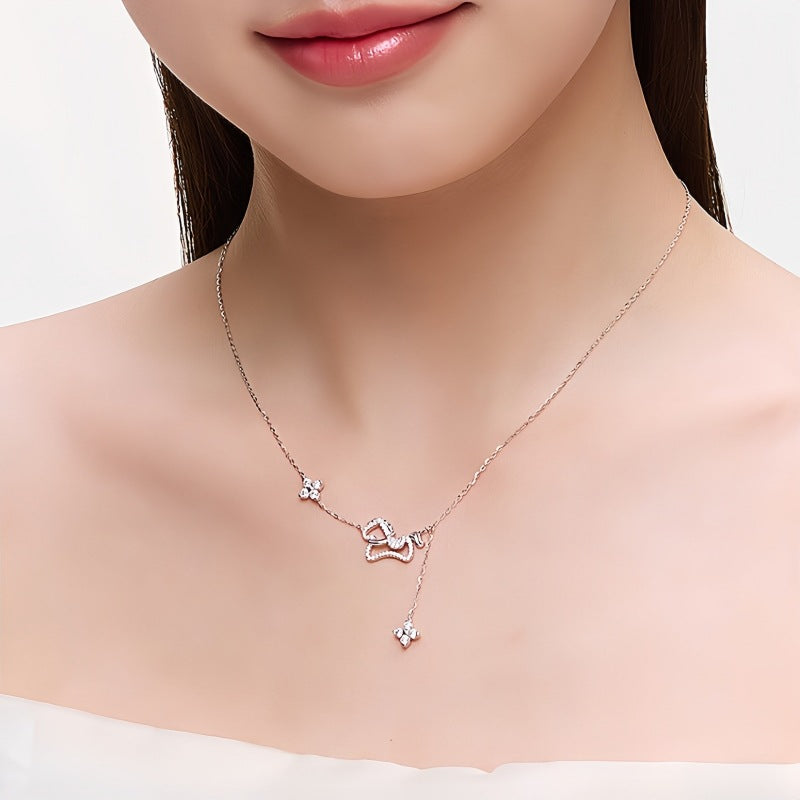 Women's Sier Lucky Light Luxury Minority Four-leaf Clover Horse Life Tassel Necklace