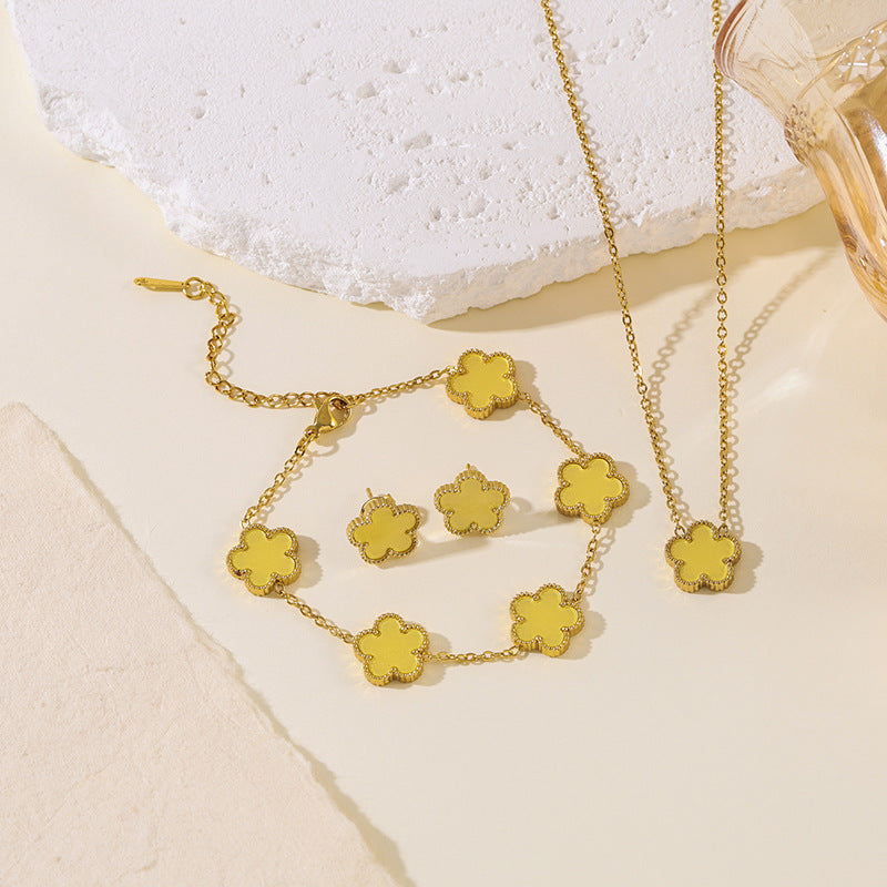 Clover Parthenocissus Grass Pork Belly Ear Light Luxury High-grade Jewelry Set