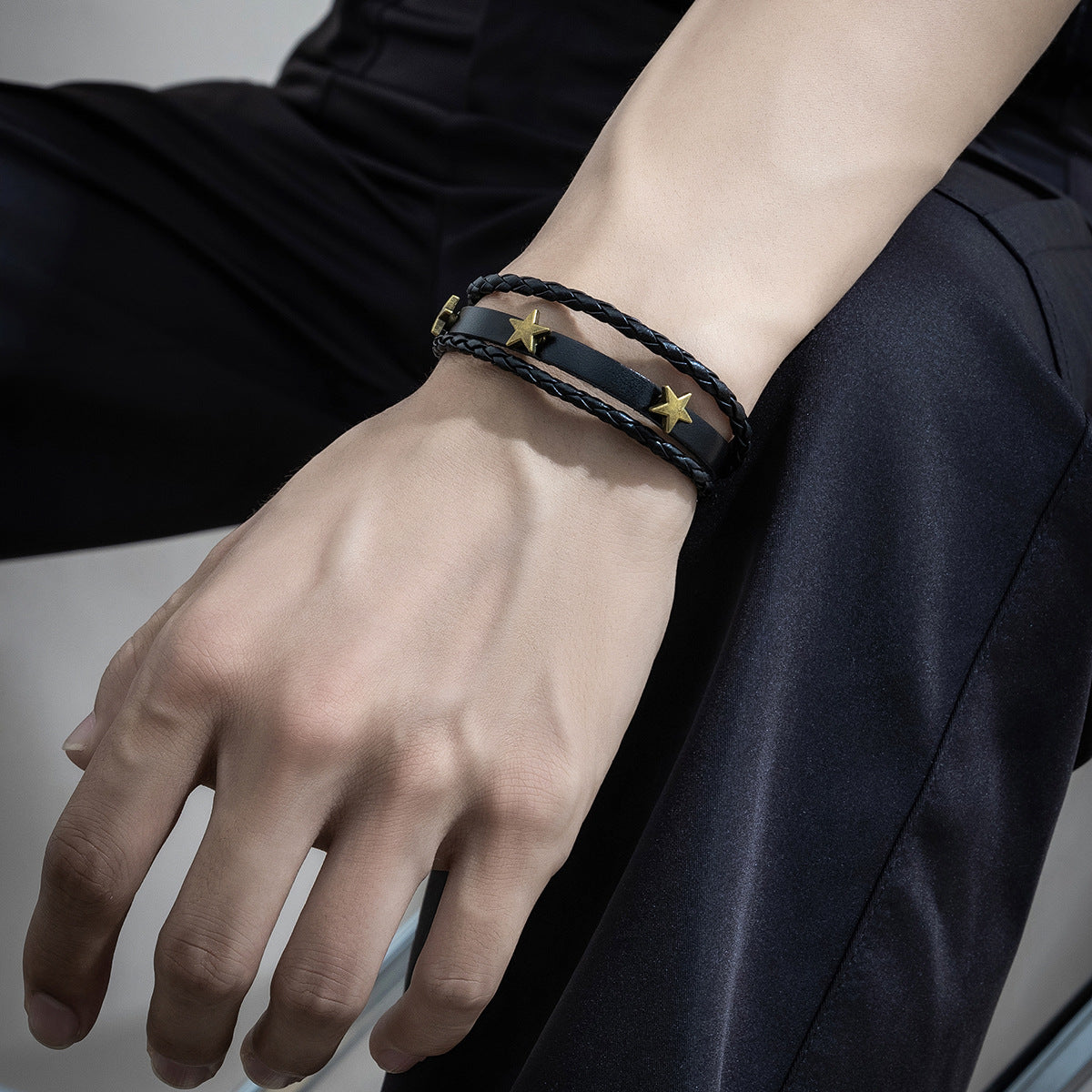 Bracelets minoritaires personnalisés en cuir avec étoile à cinq branches pour hommes