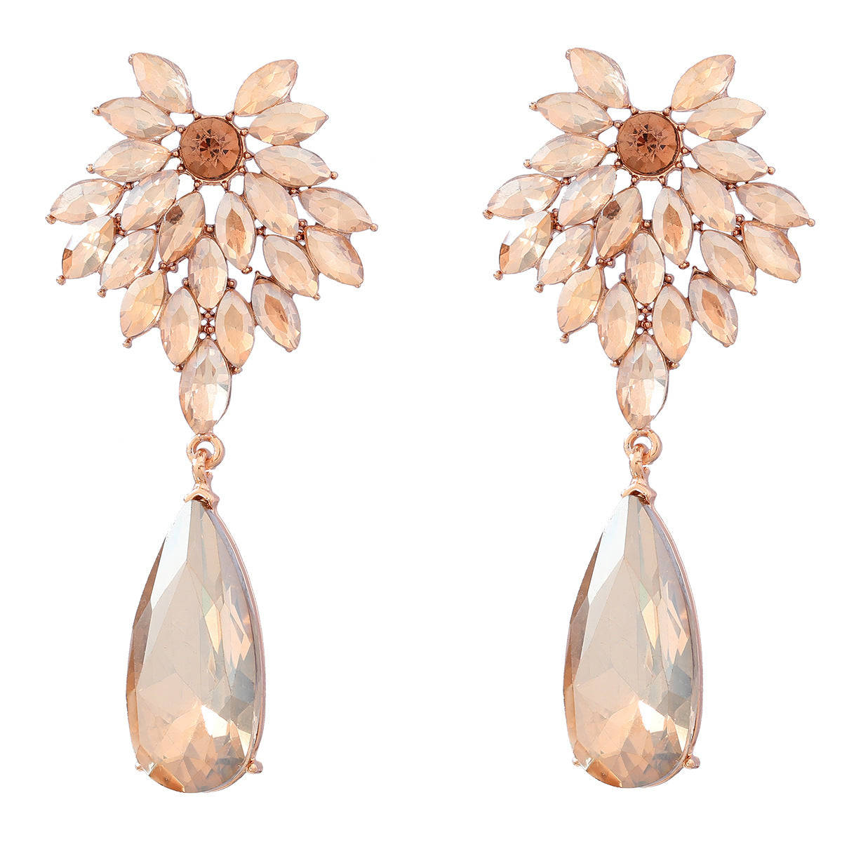 Full Diamond Flower Alloy Exaggerated Drop-shaped Earrings