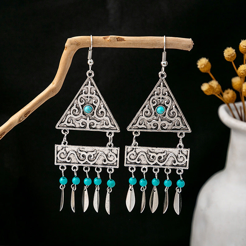 Tassel Turquoise Retro Minority Ethnic Style Earrings