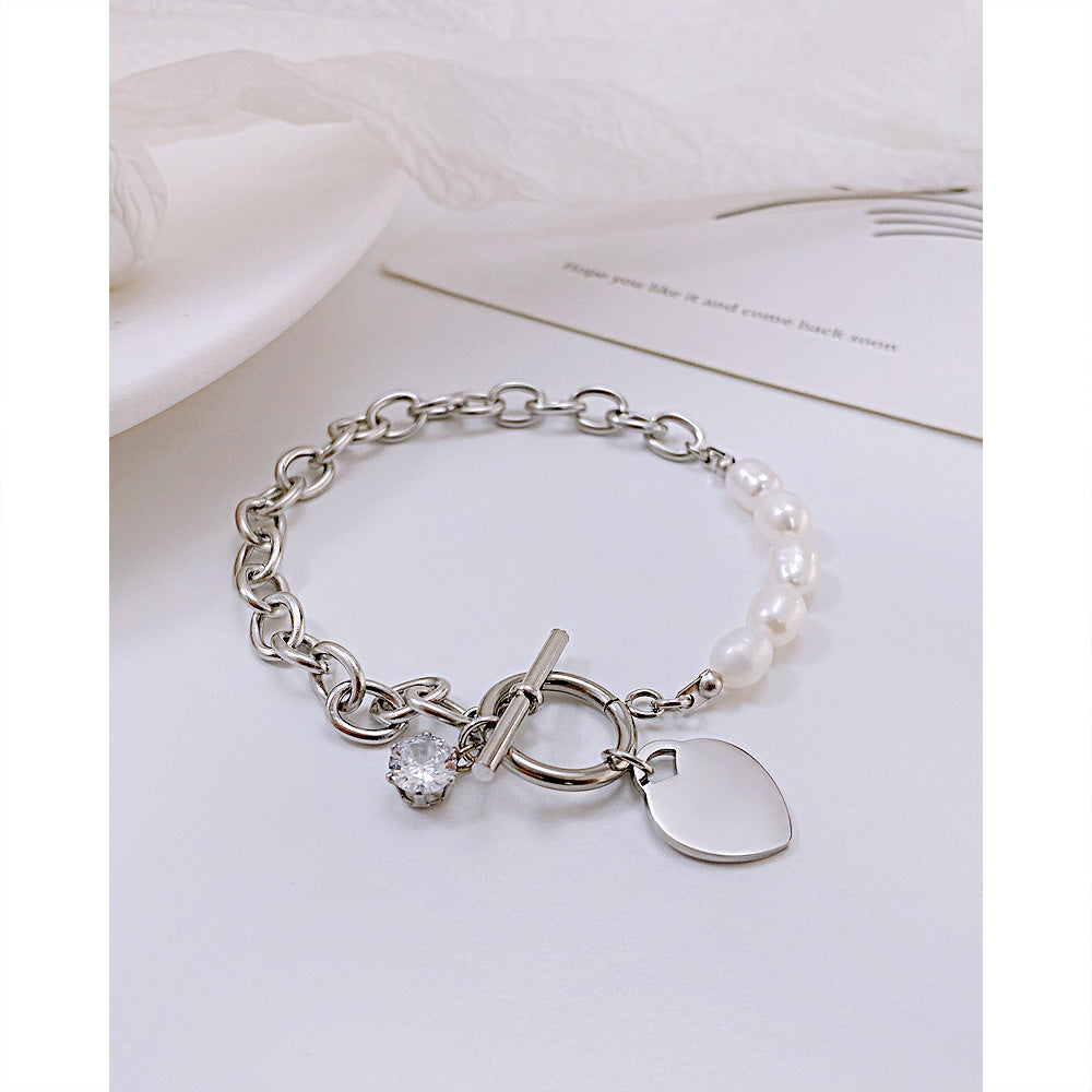 Pearl Jewelry Stitching Chain Stainless Steel Loving Bracelets