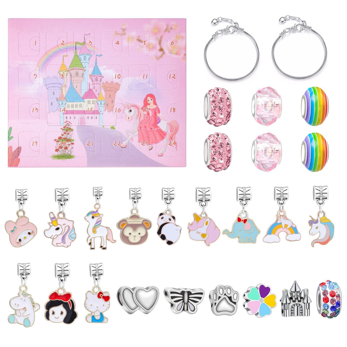 Boîte aveugle de château de dessin animé rose pour enfants, ornements, Bracelets colorés créatifs