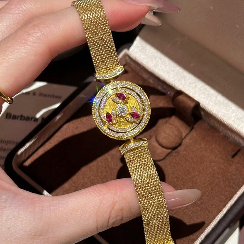 Pairing Gold-plated Rotating Compass Red Corundum Watch Strap Chain Jewelry Set