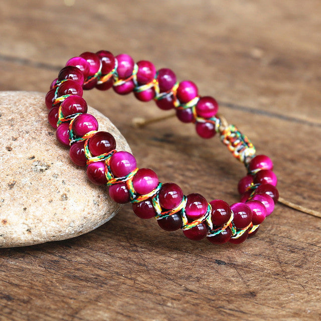 Comfortable Colorful Tigereye Ball Hand-woven Adjustable Bracelets