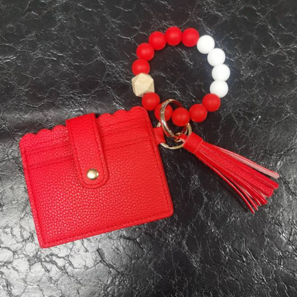 Women's Card Holder Leopard Print Tassel Wallet Leather Bracelet