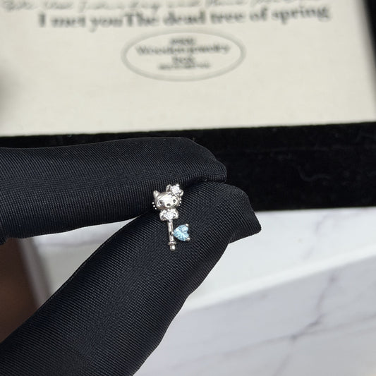 Key Cute Bow Zircon Flat Bottom Titanium Steel Rings