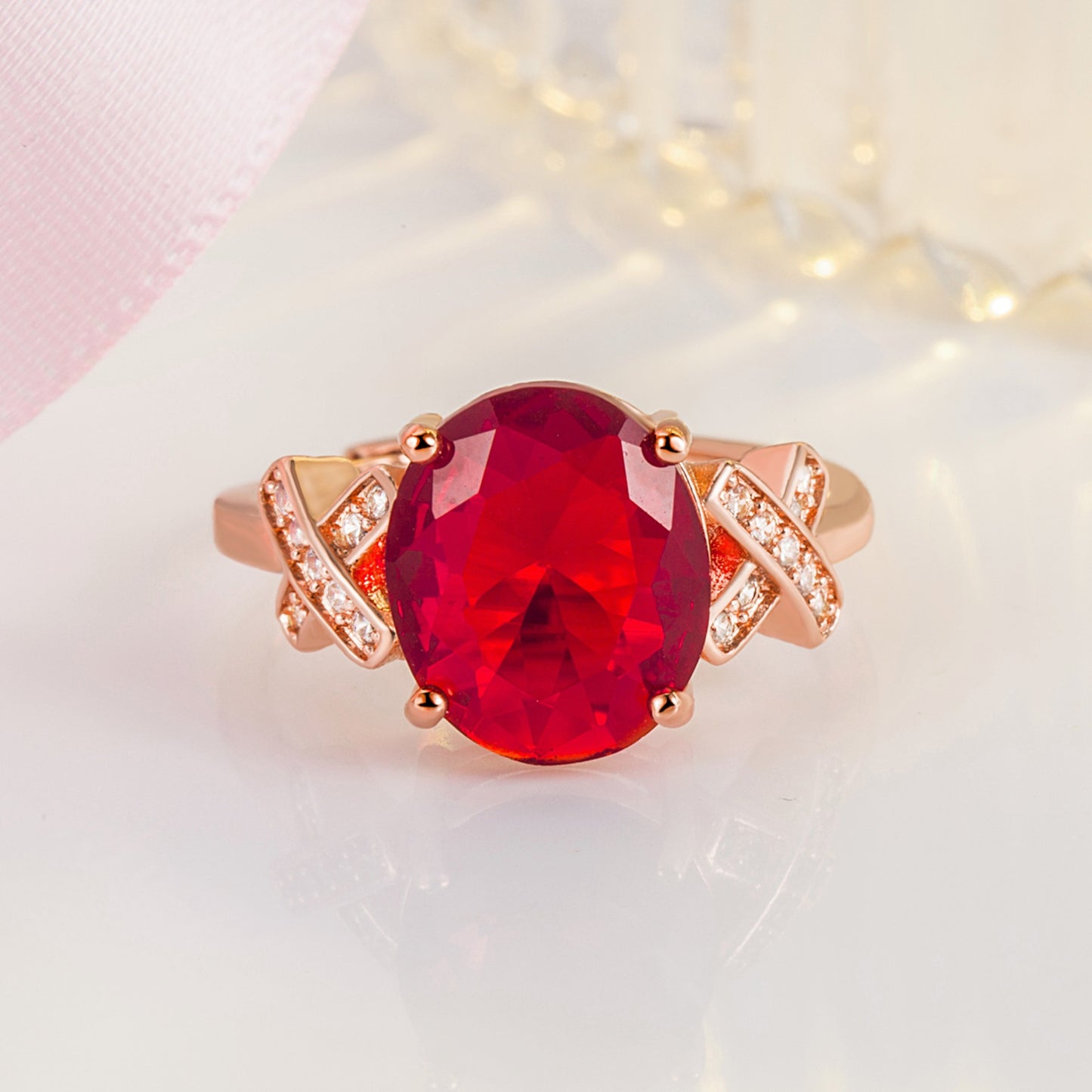 Women's Elegant Cross Inlaid Zircon Ruby Garnet Rings