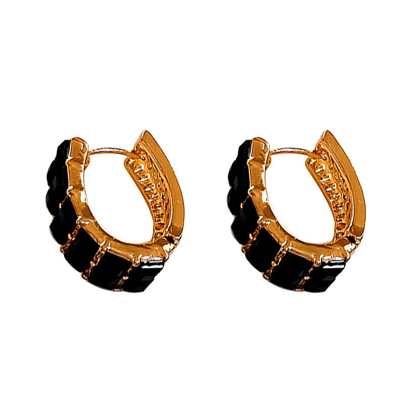 Women's Chessboard Plaid Ear Clip High-grade Black Earrings