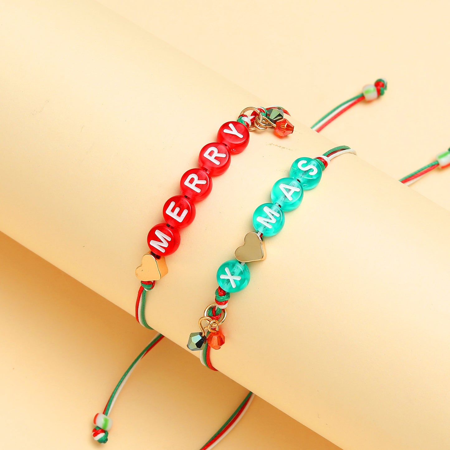 Letter Merry Christmas Glass Pendant Woven Bracelets