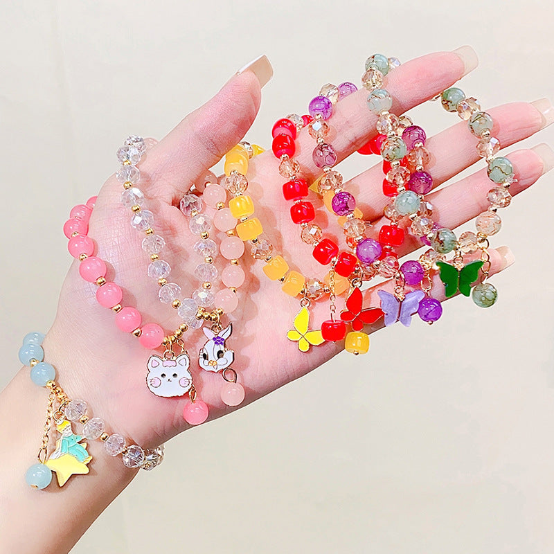 Children's Glaze Beaded Princess Cartoon Crystal Flowers Bracelets