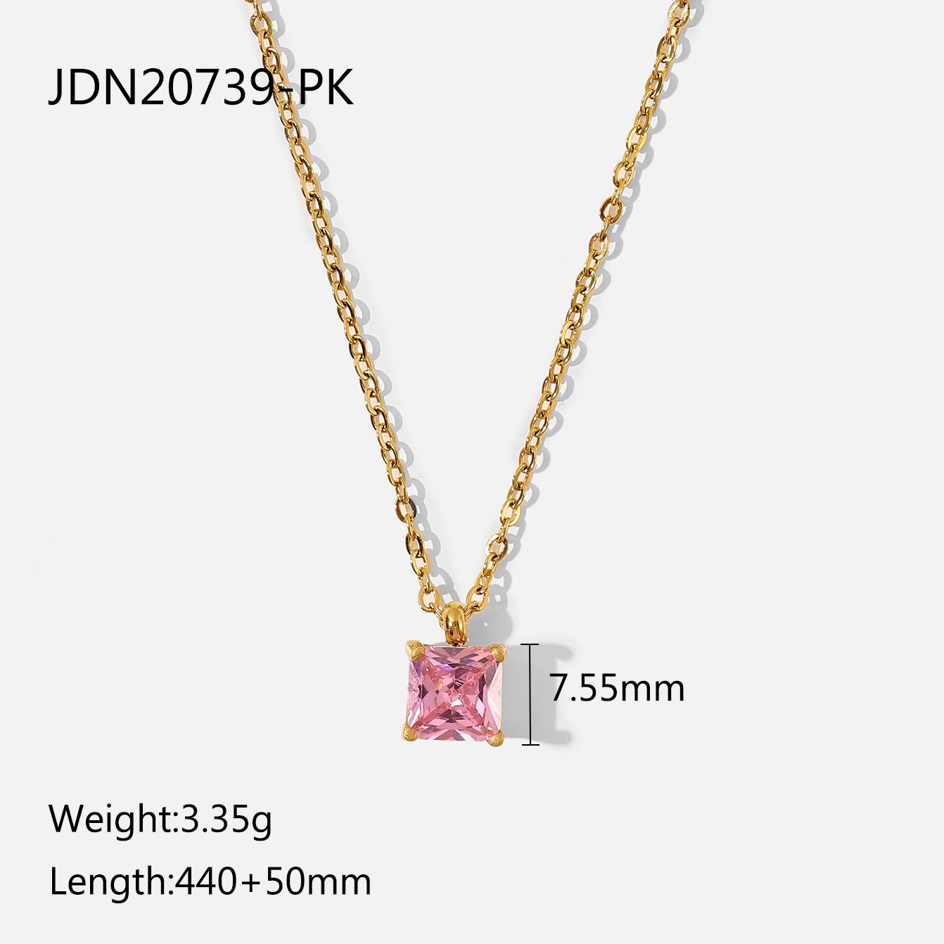 Women's Gold Stainless Steel Square Zircon Pendant Necklaces