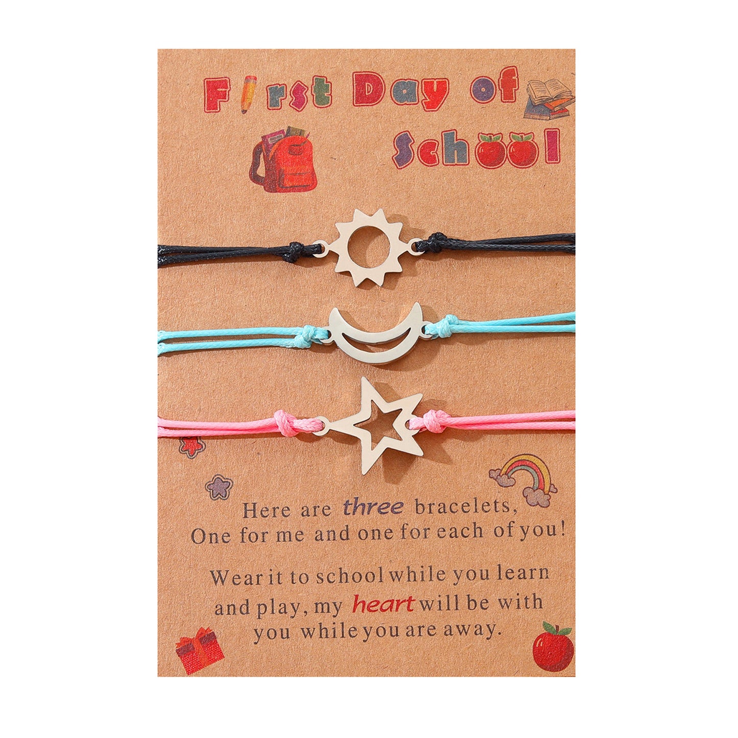 Sonne-Mond-Stern-Back-to-School-Armbänder