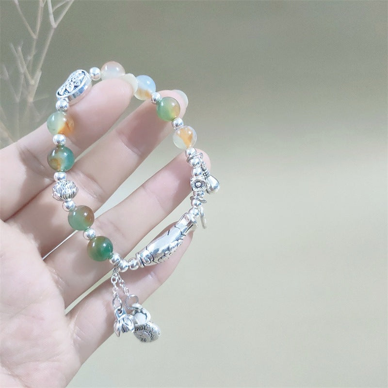 Style Imitation Sier Strawberry Quartz Lucky Cat Auspicious Bracelets