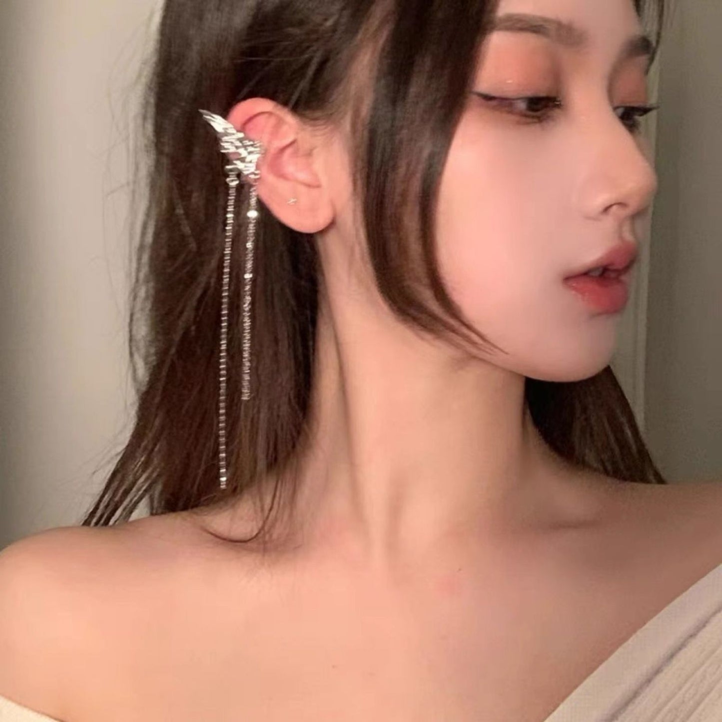 Fairy Elf Butterfly Female Earless Tassel Bone Earrings