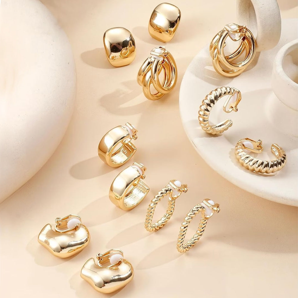 Women's Pearl Rhinestone Shaped Retro High-grade Without Ear Clip