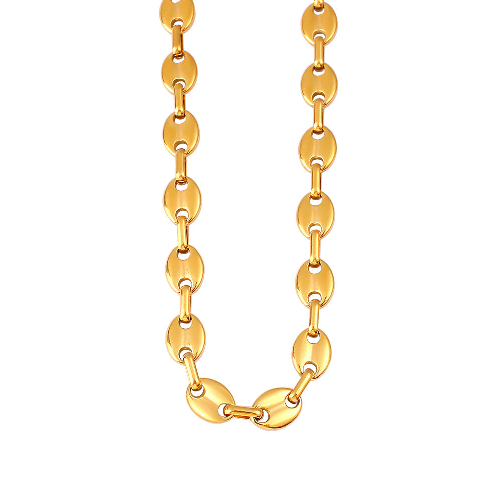 Women's & Men's Hip Hop Coffee Beans Gold Titanium Steel Pig Jewelry Set