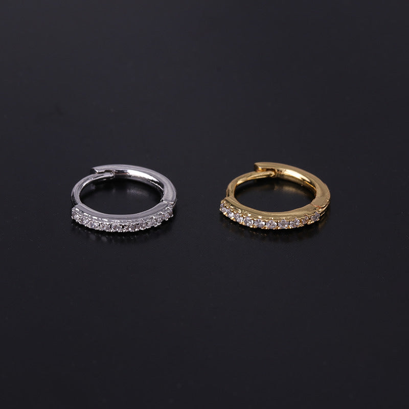 Thin Copper Inlaid Zircon Simple Ear Clip Piercing Single Wear Stud Earrings
