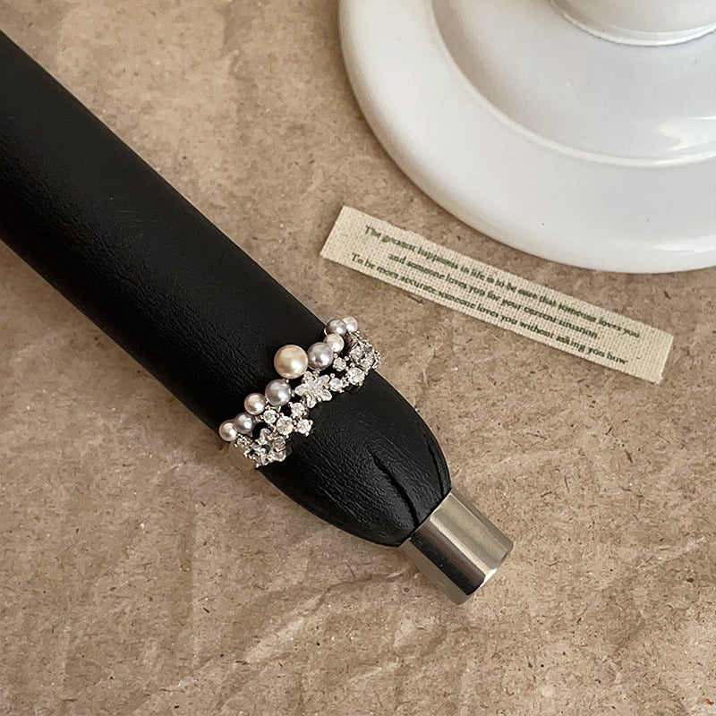 Lux Starry Pearl Zircon Female High Sense Retro Rings