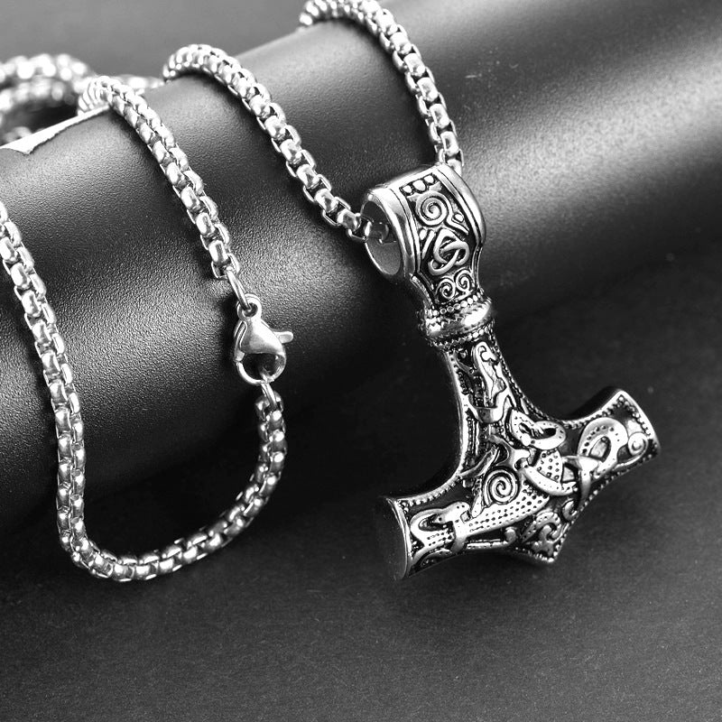 Women's & Men's Titanium Steel Thor Hammer Stainless Viking Necklace
