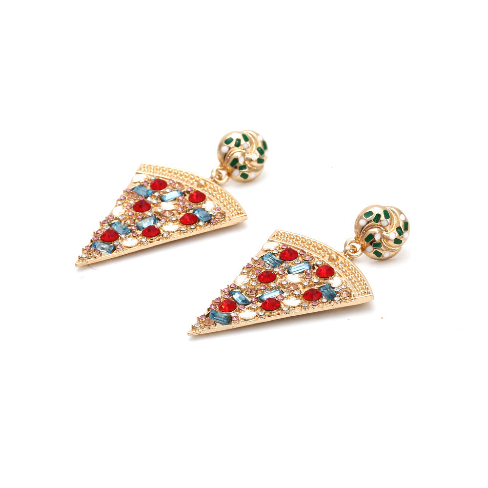 Women's Exaggerated Colorful Crystals Pizza Retro Geometric Earrings