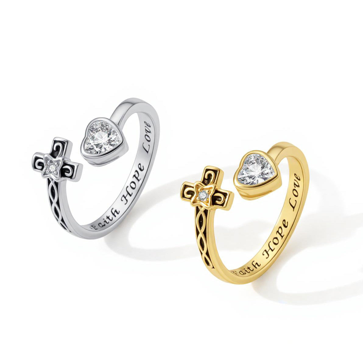 Epoxy Cross Female With Hearts Retro Victoria Rings