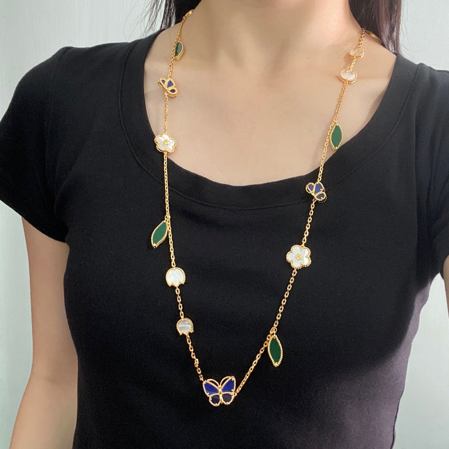 Ingenious Butterfly Flower Car Blue Green Contrast Color Fresh Elegant Jewelry Set