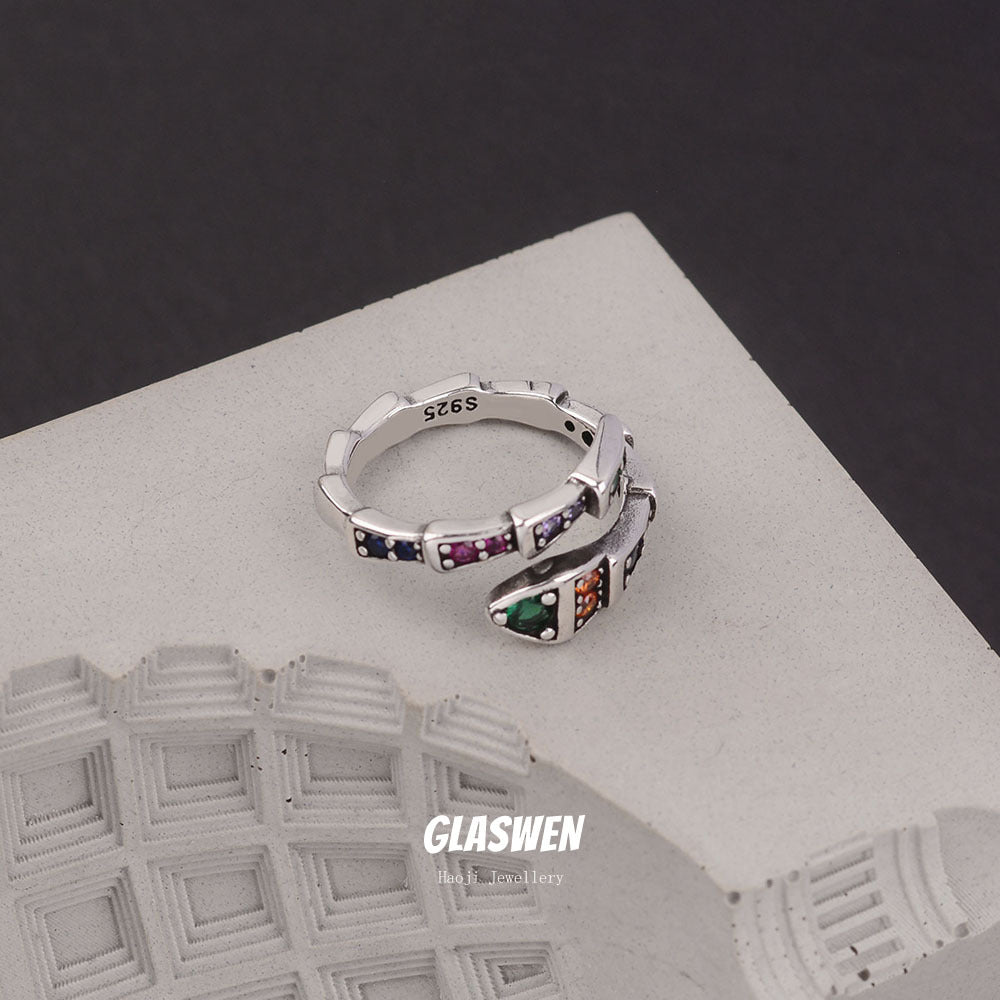 Women's Enamel Rainbow Zircon Vintage Snake For Niche Design Exquisite Rings