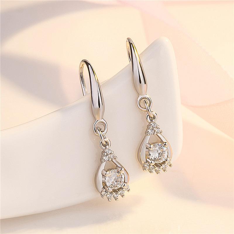 Boucles d'oreilles tendance en strass et diamant blanc pour femmes, Style Sier