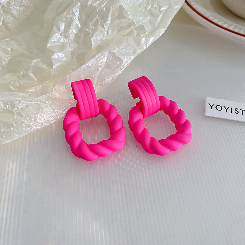 Square Semicircle Stitching Spray Rubber Paint Acrylic Earrings