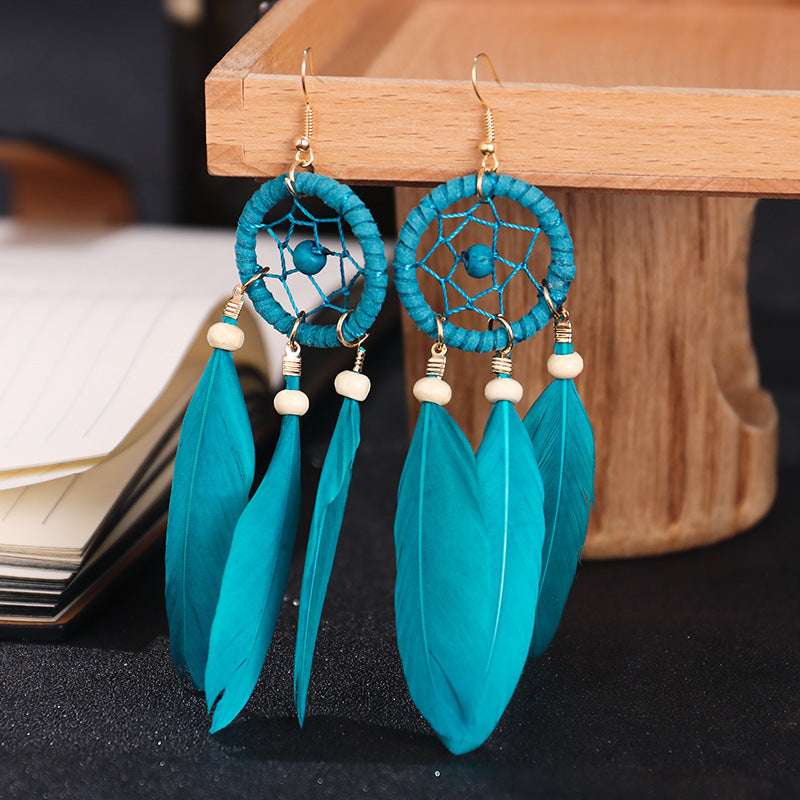 Bohemian Feather Niche Design Red Chinese Style Earrings
