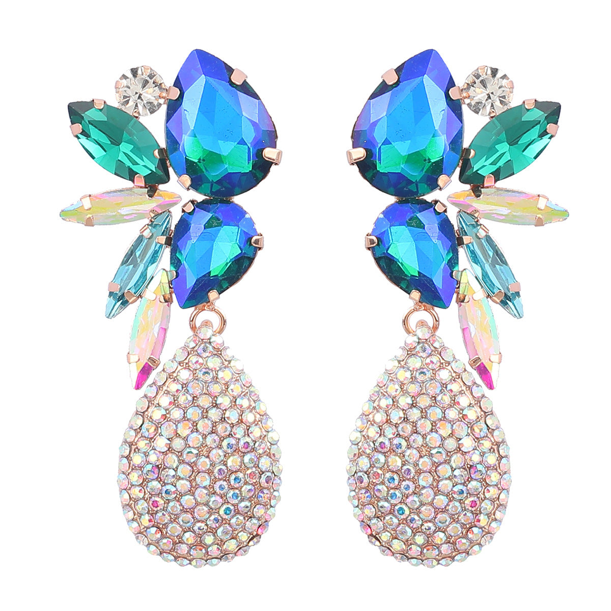 Colorful Crystals Drop-shaped Glass Drill Rhinestone Earrings