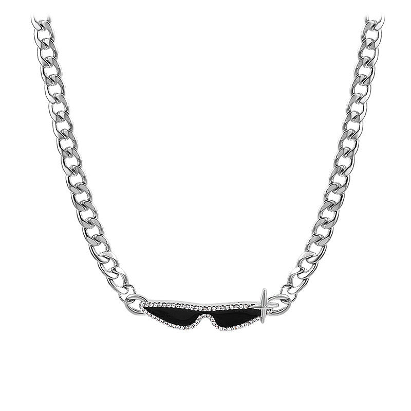 Women's Titanium Steel Sweet Cool Sunglasses Cuban Trendy Necklaces