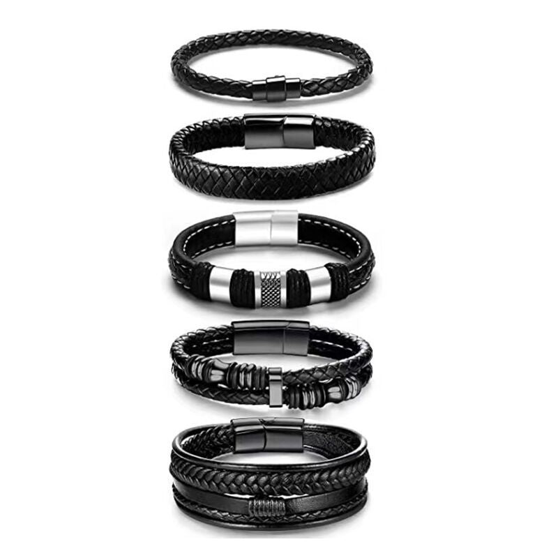 Men's Leather Fashion Popular Woven Magnetic Snap Bracelets