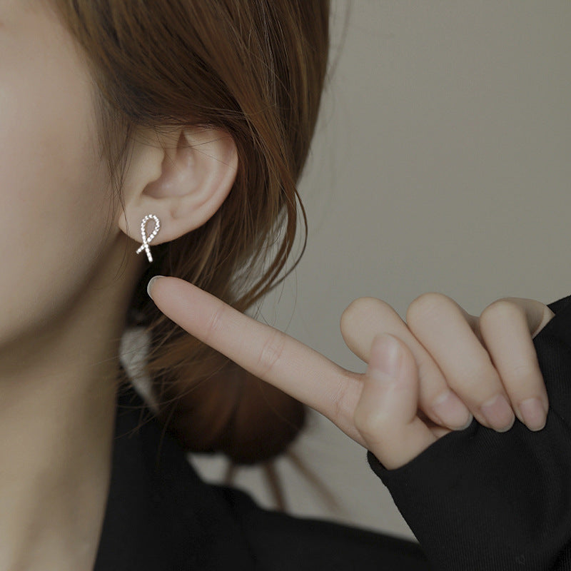Women's Sterling Sier Fashion Bow Elegant Light Luxury High-grade Full Rhinestone Stud Earrings