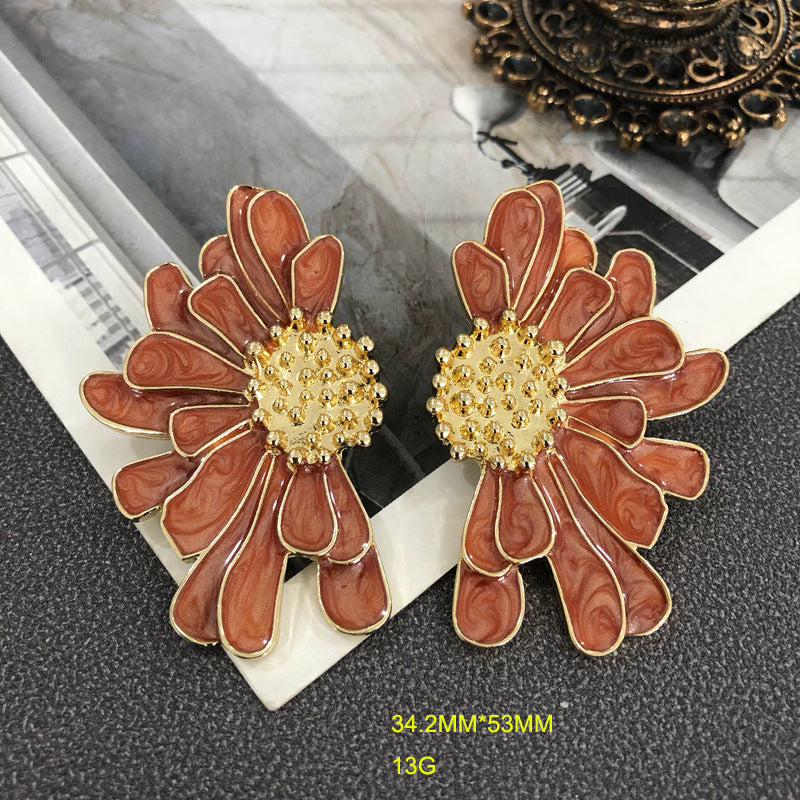 Enamel Glaze Color Flower Petals Sier Earrings