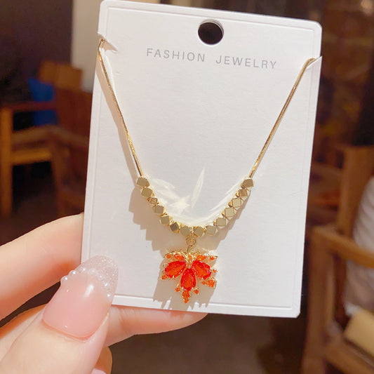 Women's Trendy Red Maple Leaf For Niche Design Light Necklaces