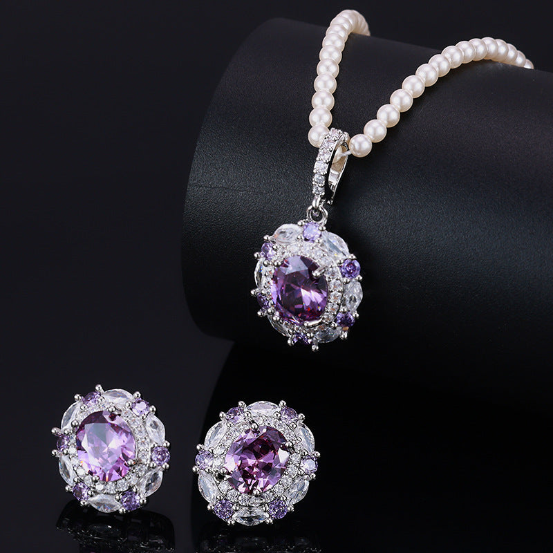 Ear Pearl Oval Zircon High-grade Dinner Jewelry Set